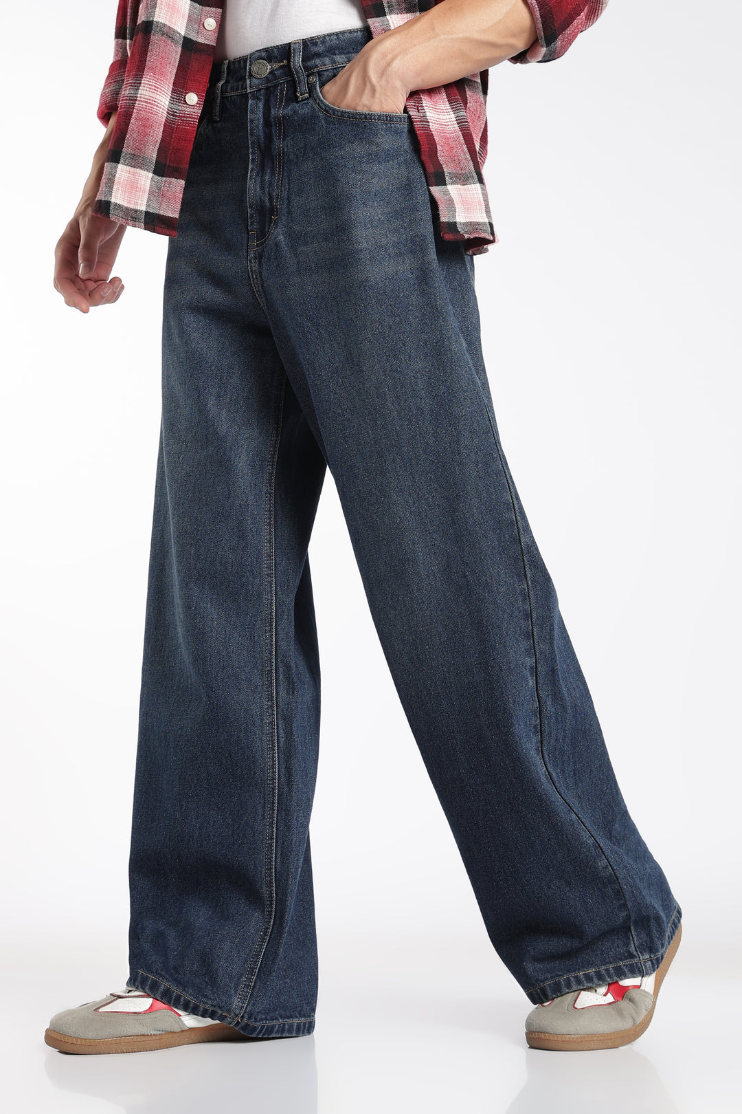 Men's Washed Dark Blue Baggy Jeans