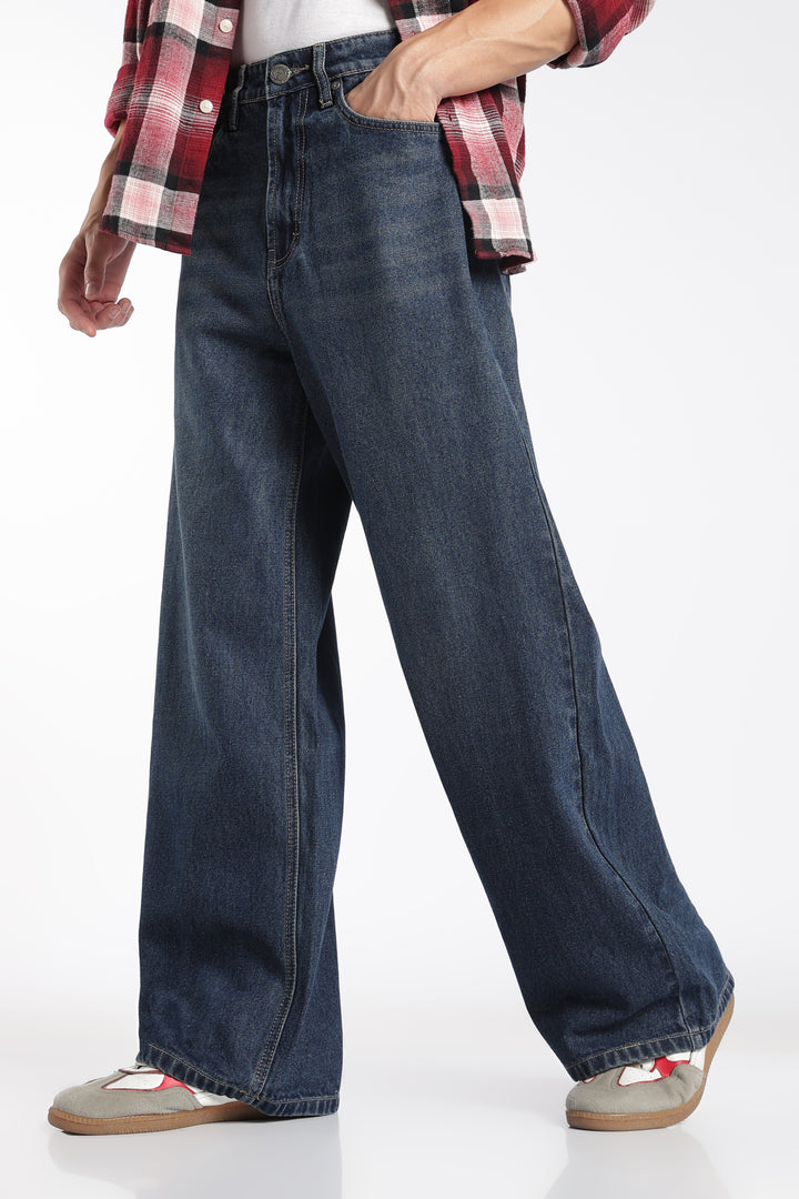 Men's Washed Dark Blue Baggy Jeans