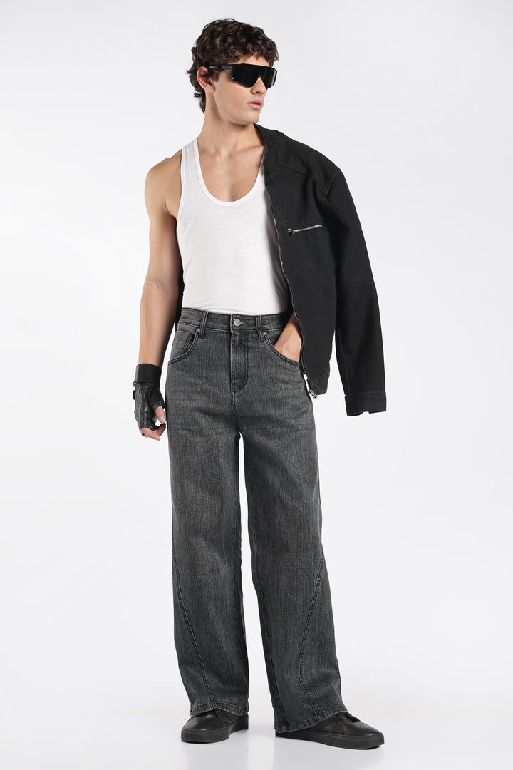 Men's Vintage Washed Black Baggy Denim Jeans