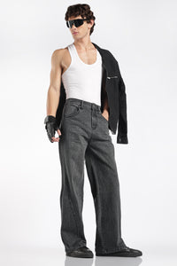 Men's Vintage Washed Black Baggy Denim Jeans