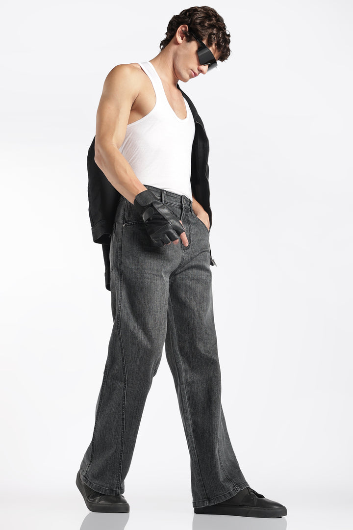 Men's Vintage Washed Black Baggy Denim Jeans