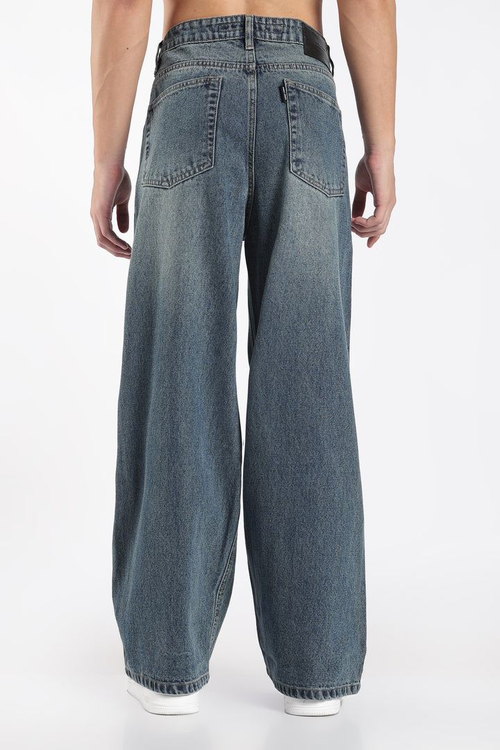 Men's Washed Slate Blue Baggy Jeans