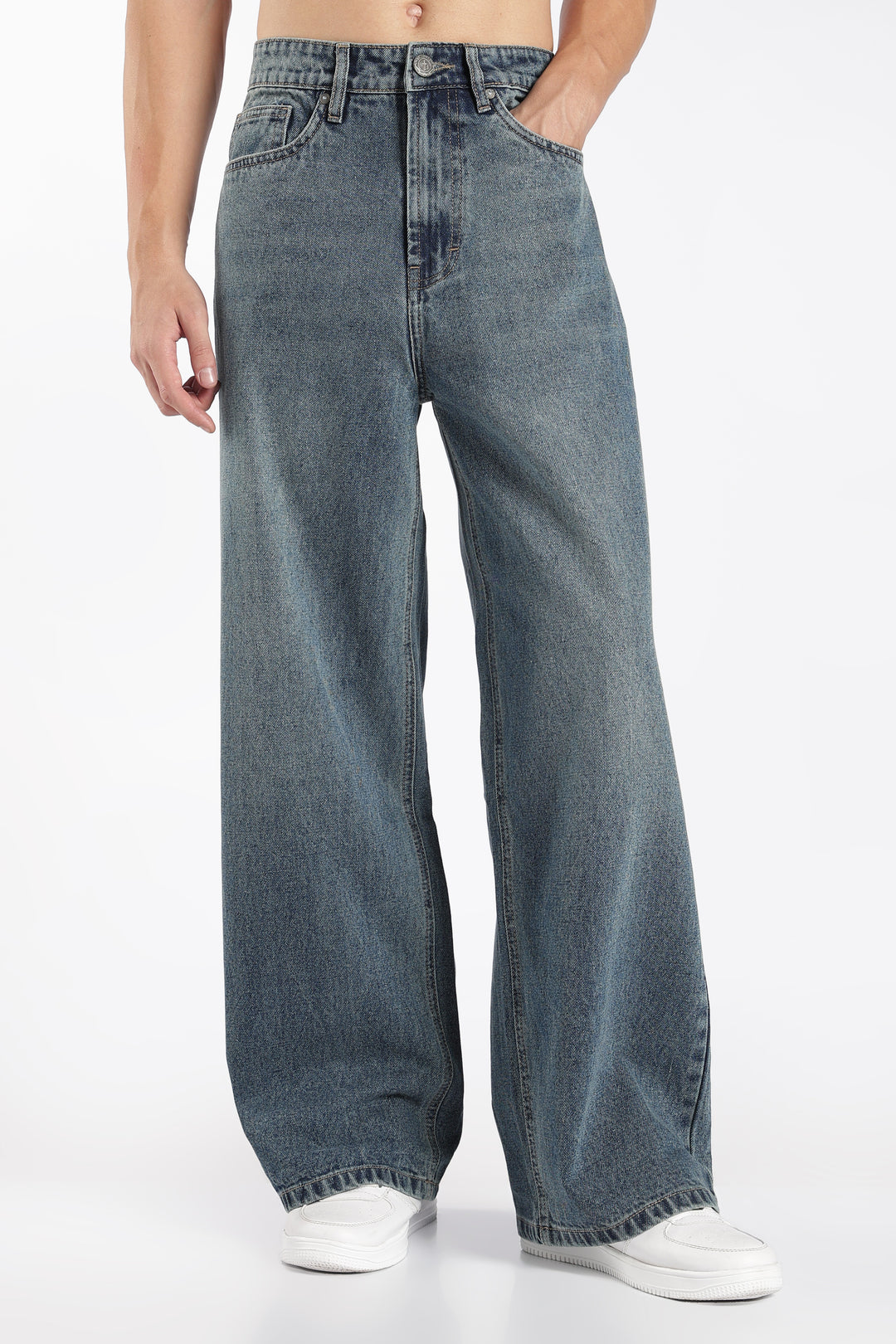 Men's Washed Slate Blue Baggy Jeans