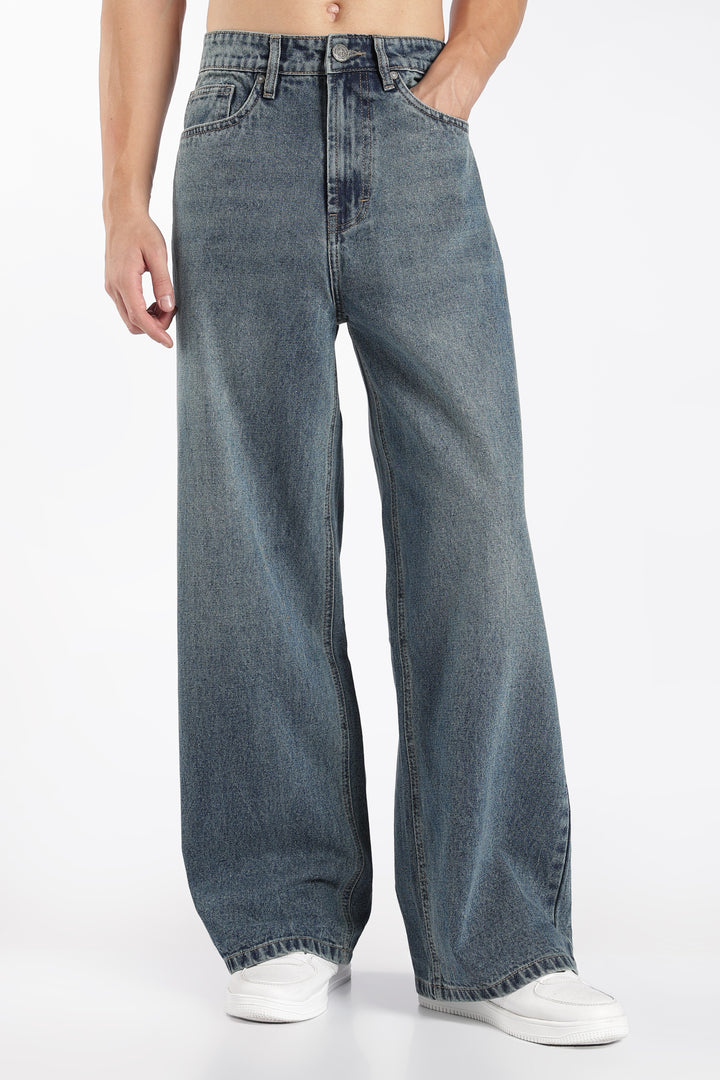 Men's Washed Slate Blue Baggy Jeans