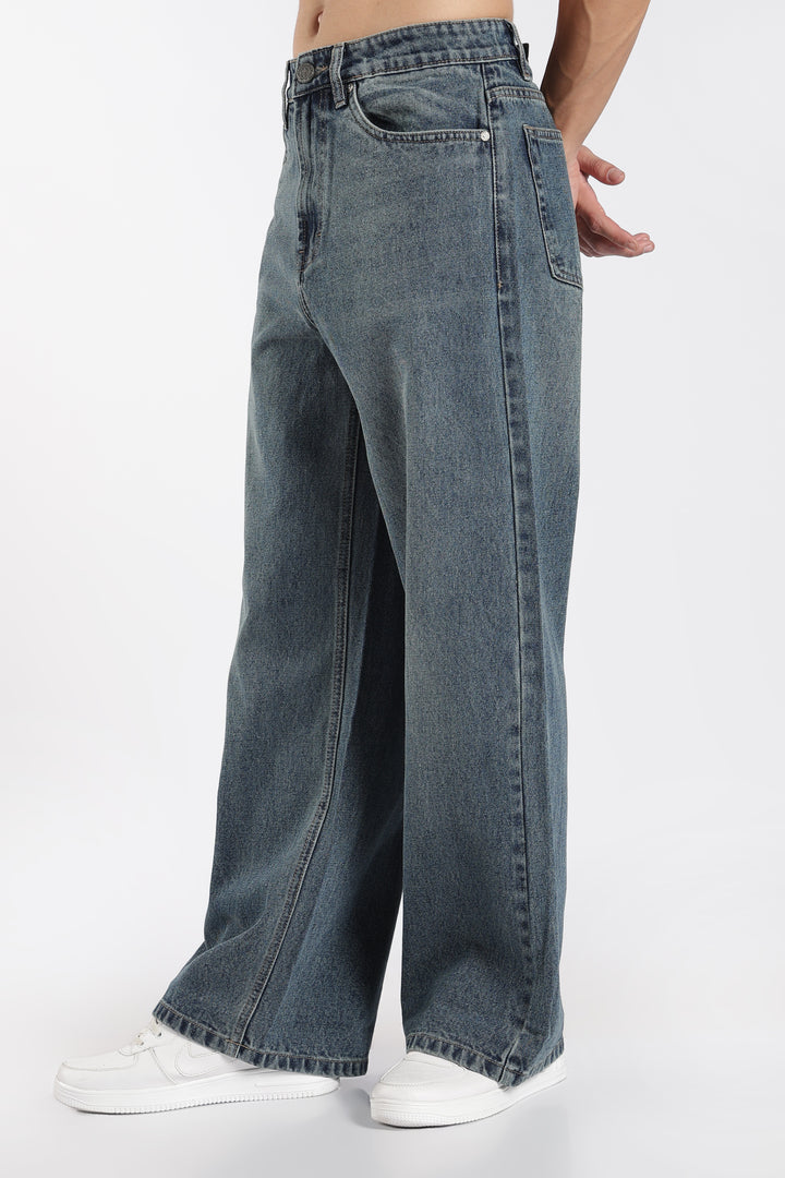 Men's Washed Slate Blue Baggy Jeans
