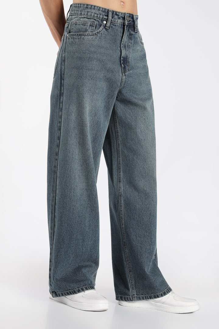 Men's Washed Slate Blue Baggy Jeans