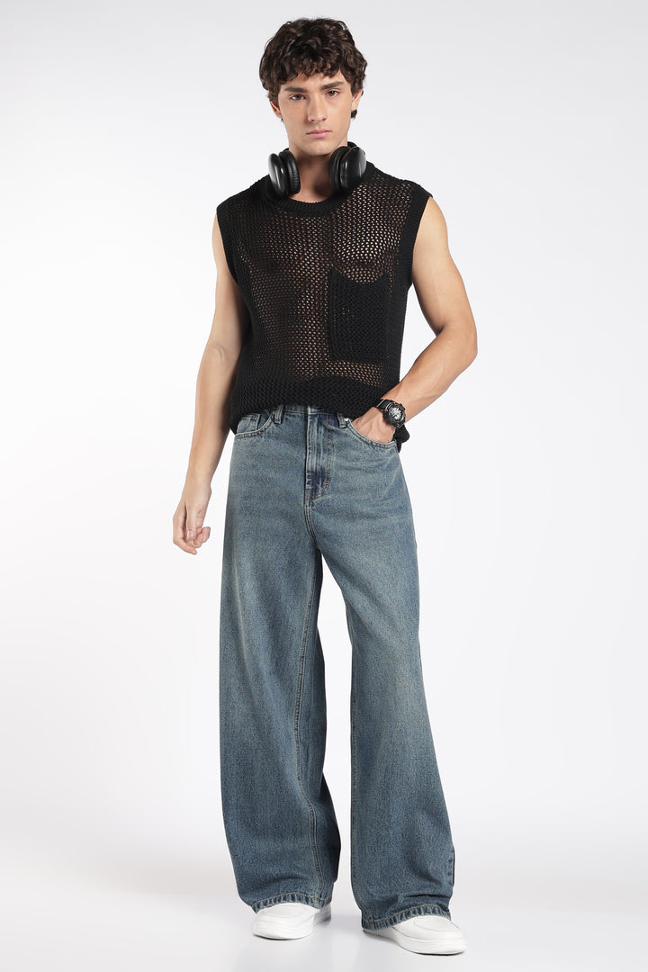 Men's Washed Slate Blue Baggy Jeans