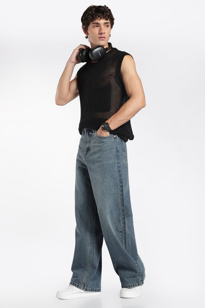 Men's Washed Slate Blue Baggy Jeans