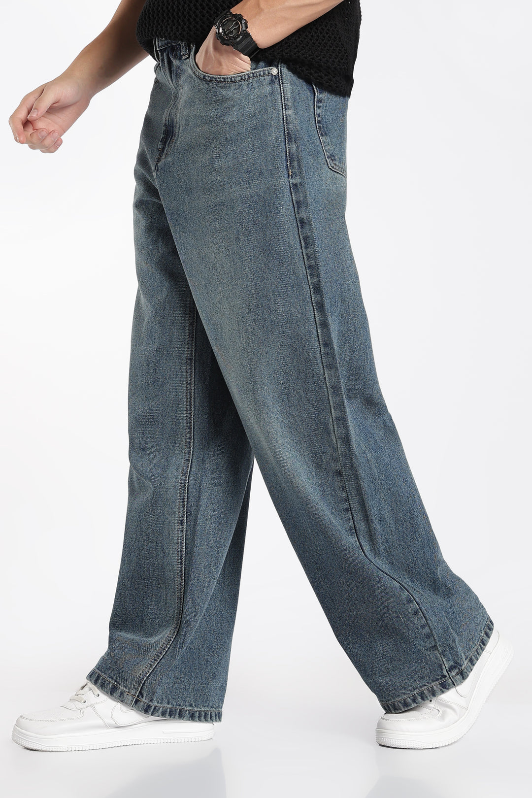 Men's Washed Slate Blue Baggy Jeans