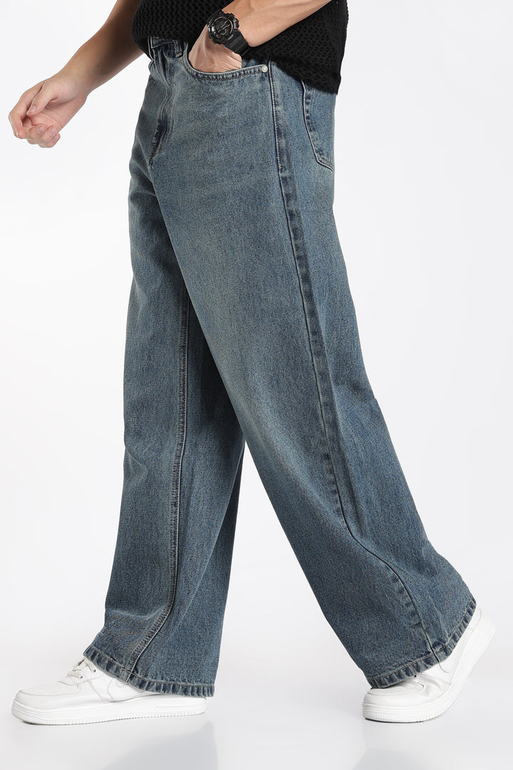 Men's Washed Slate Blue Baggy Jeans