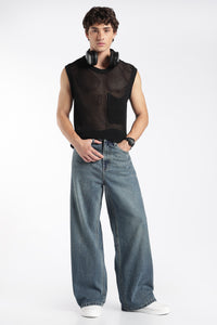 Men's Washed Slate Blue Baggy Jeans
