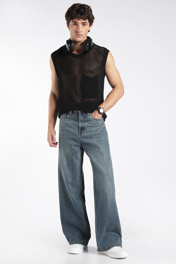 Men's Washed Slate Blue Baggy Jeans