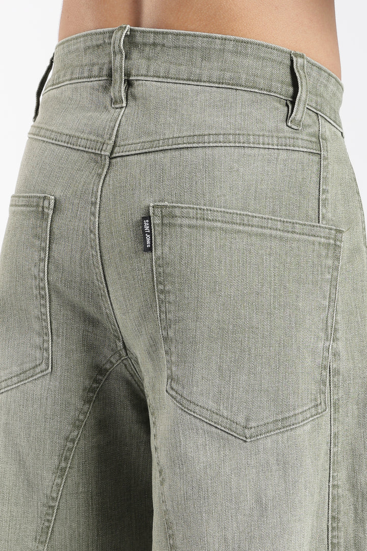 Men's Vintage Washed Sage Green Baggy Denim Jeans