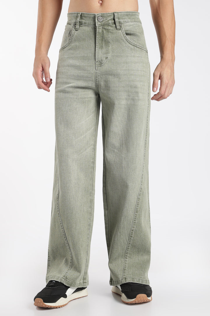 Men's Vintage Washed Sage Green Baggy Denim Jeans
