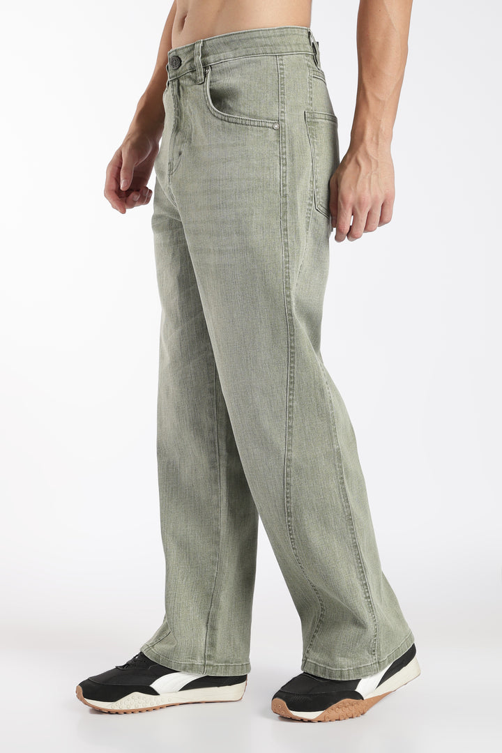 Men's Vintage Washed Sage Green Baggy Denim Jeans