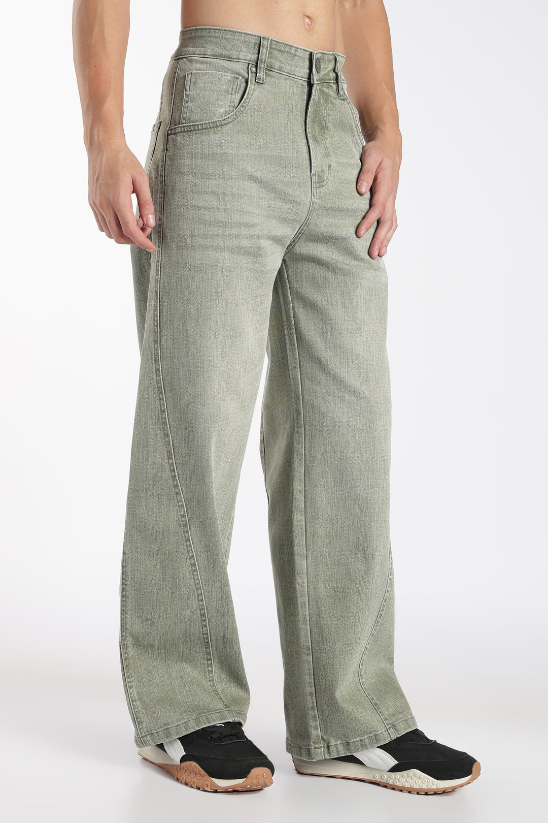 Men's Vintage Washed Sage Green Baggy Denim Jeans