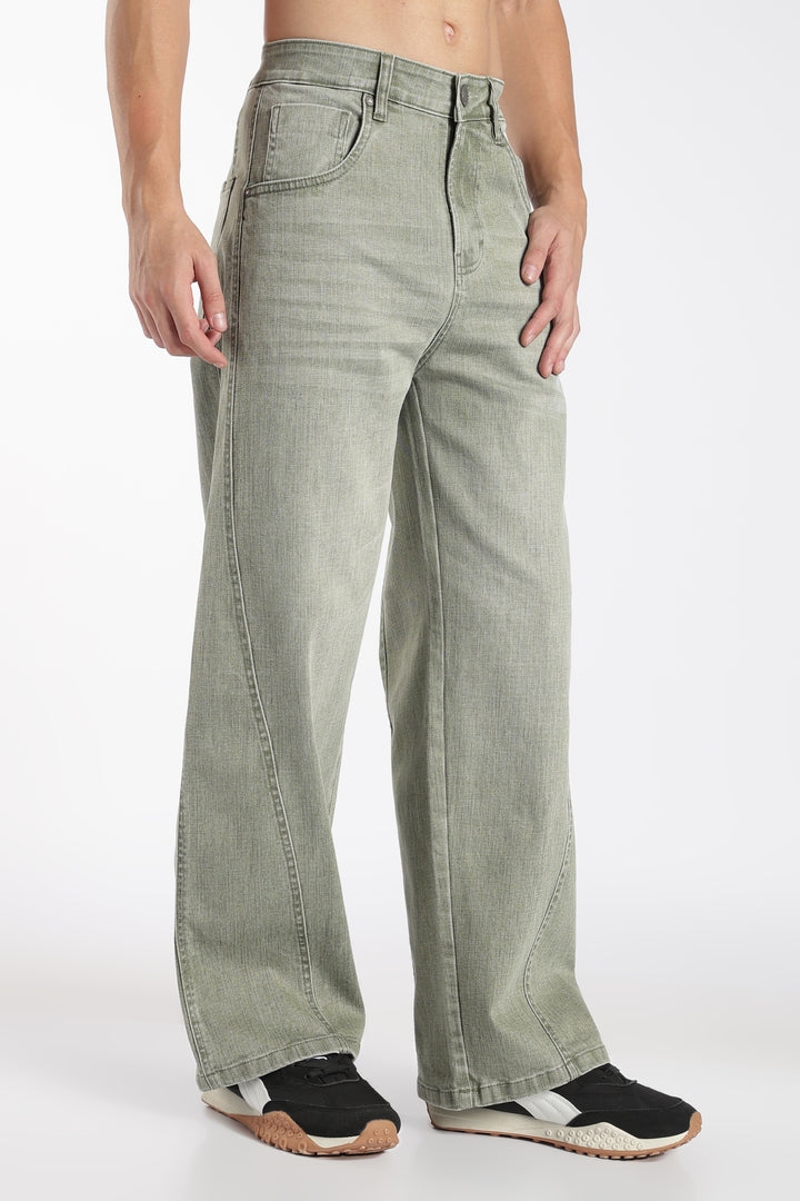 Men's Vintage Washed Sage Green Baggy Denim Jeans