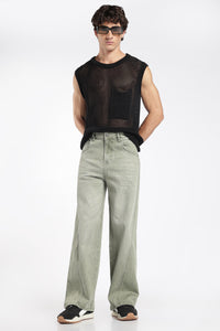 Men's Vintage Washed Matcha Baggy Denim Jeans