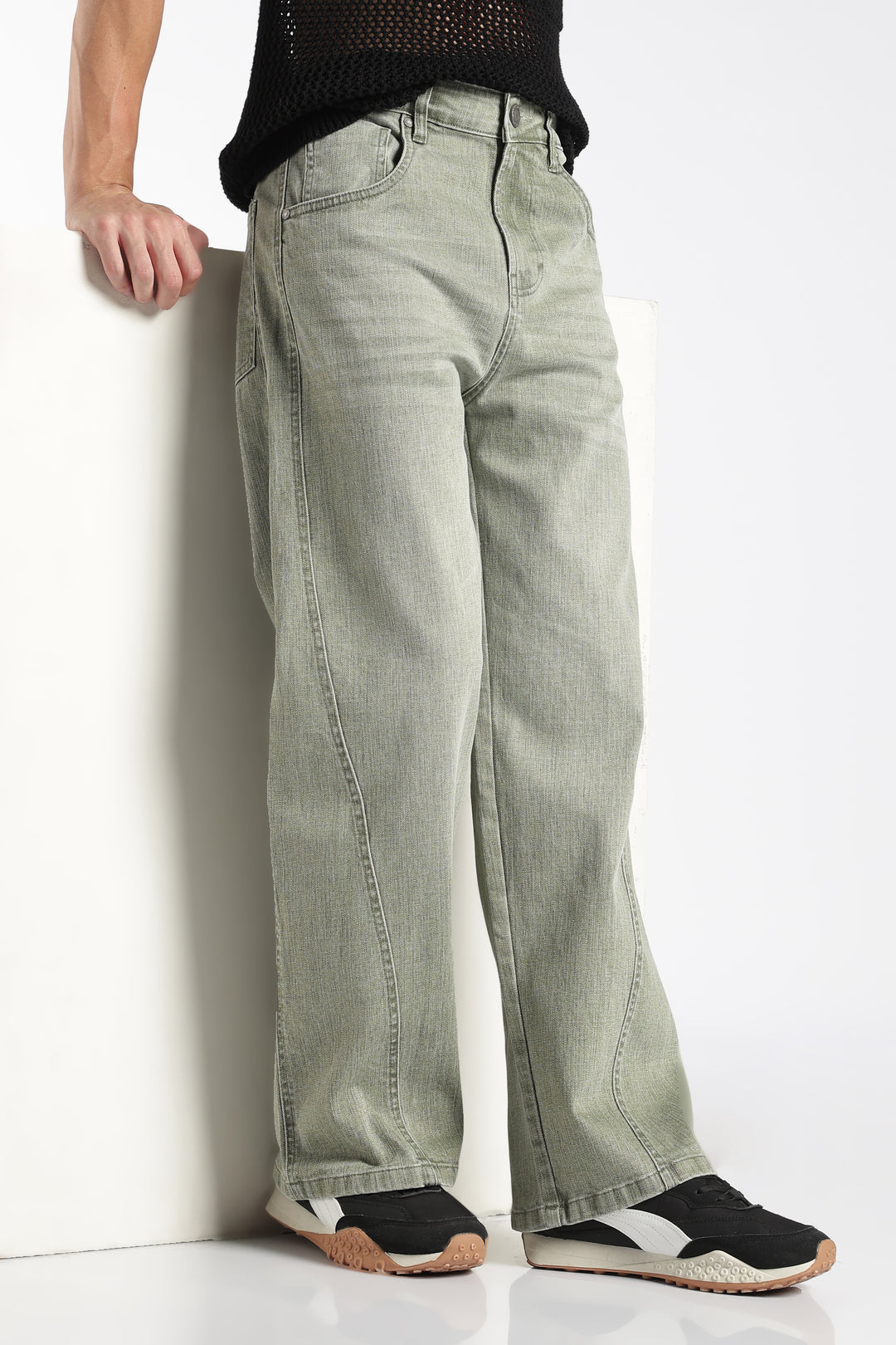 Men's Vintage Washed Sage Green Baggy Denim Jeans