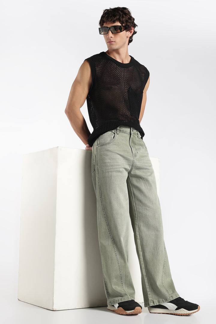 Men's Vintage Washed Sage Green Baggy Denim Jeans