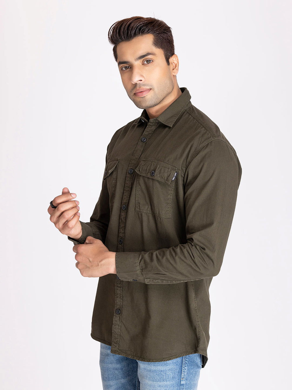 Utility Denim shirt-Dark green - St.Jones