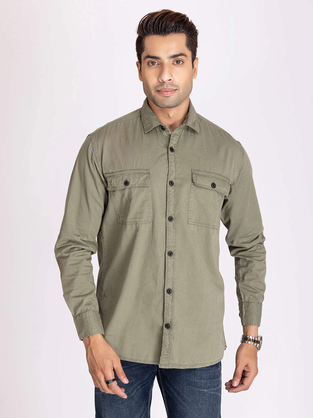 Utility Denim shirt-Olive green - St.Jones