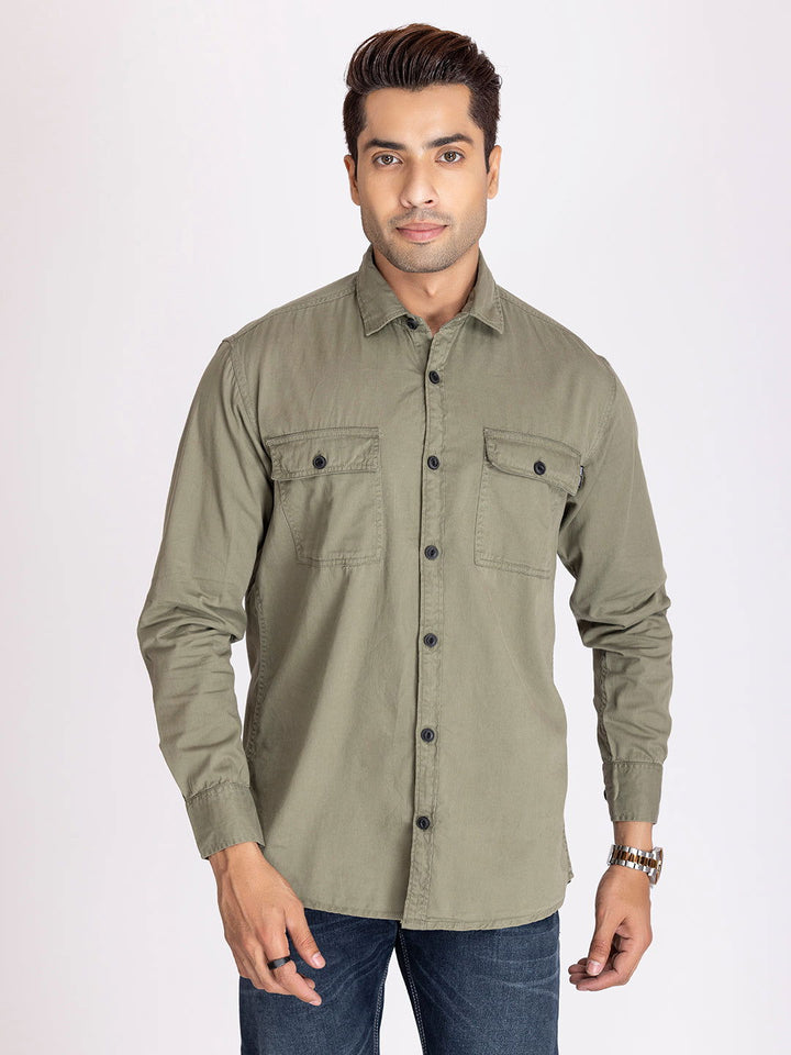 Utility Denim shirt-Olive green - St.Jones