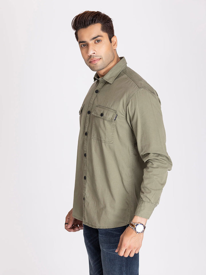 Utility Denim shirt-Olive green - St.Jones