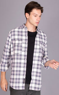 WHITE PURE COTTON FLANNEL CHECKED CASUAL SHIRT - St.Jones