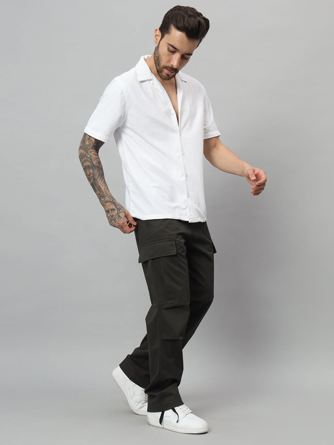 WHITE  TEXTURED HALF SHIRT - St.Jones