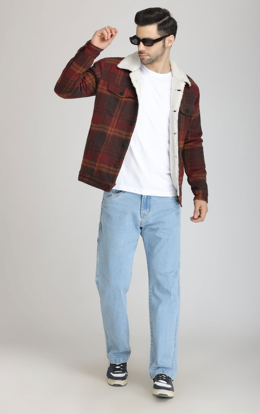 WINE CHECKS FUR WOOLEN JACKET - St.Jones