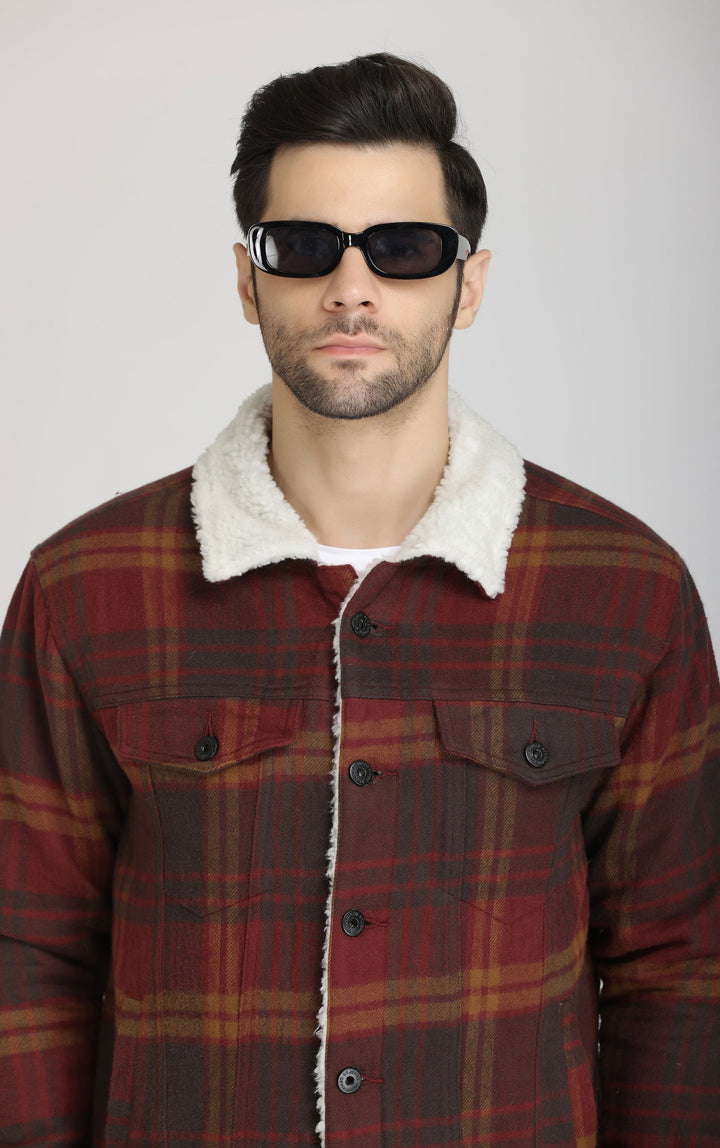 WINE CHECKS FUR WOOLEN JACKET - St.Jones