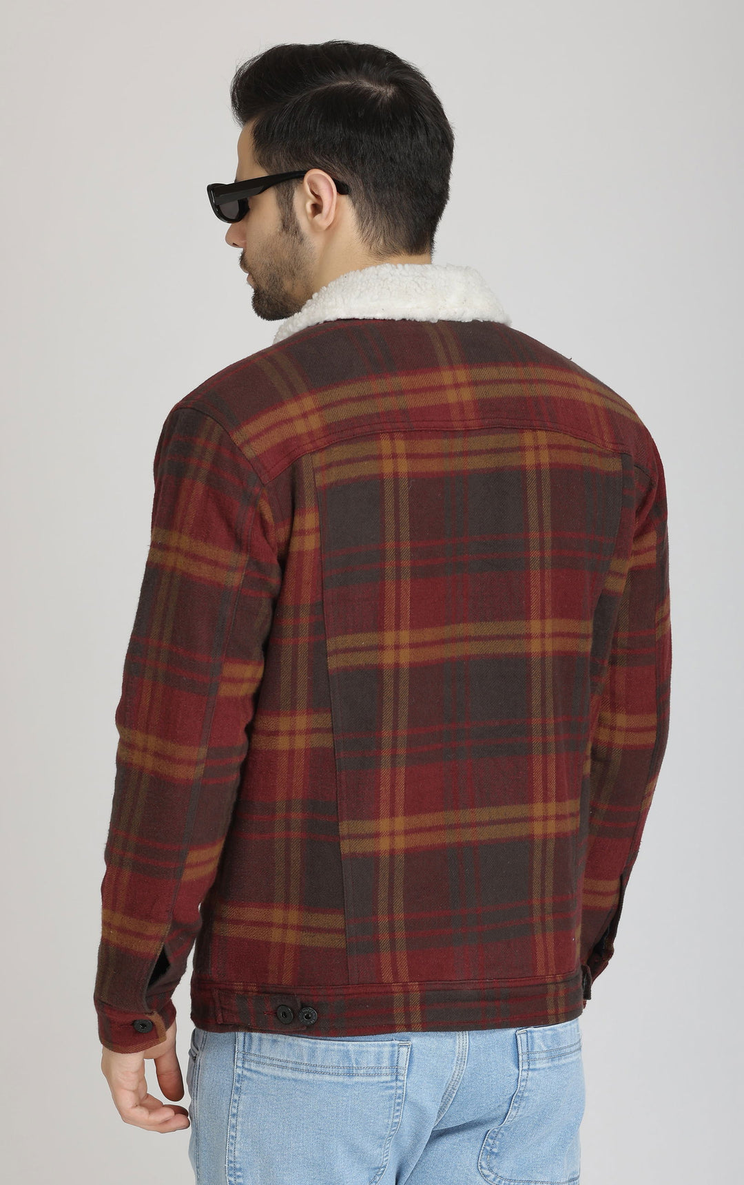 WINE CHECKS FUR WOOLEN JACKET - St.Jones