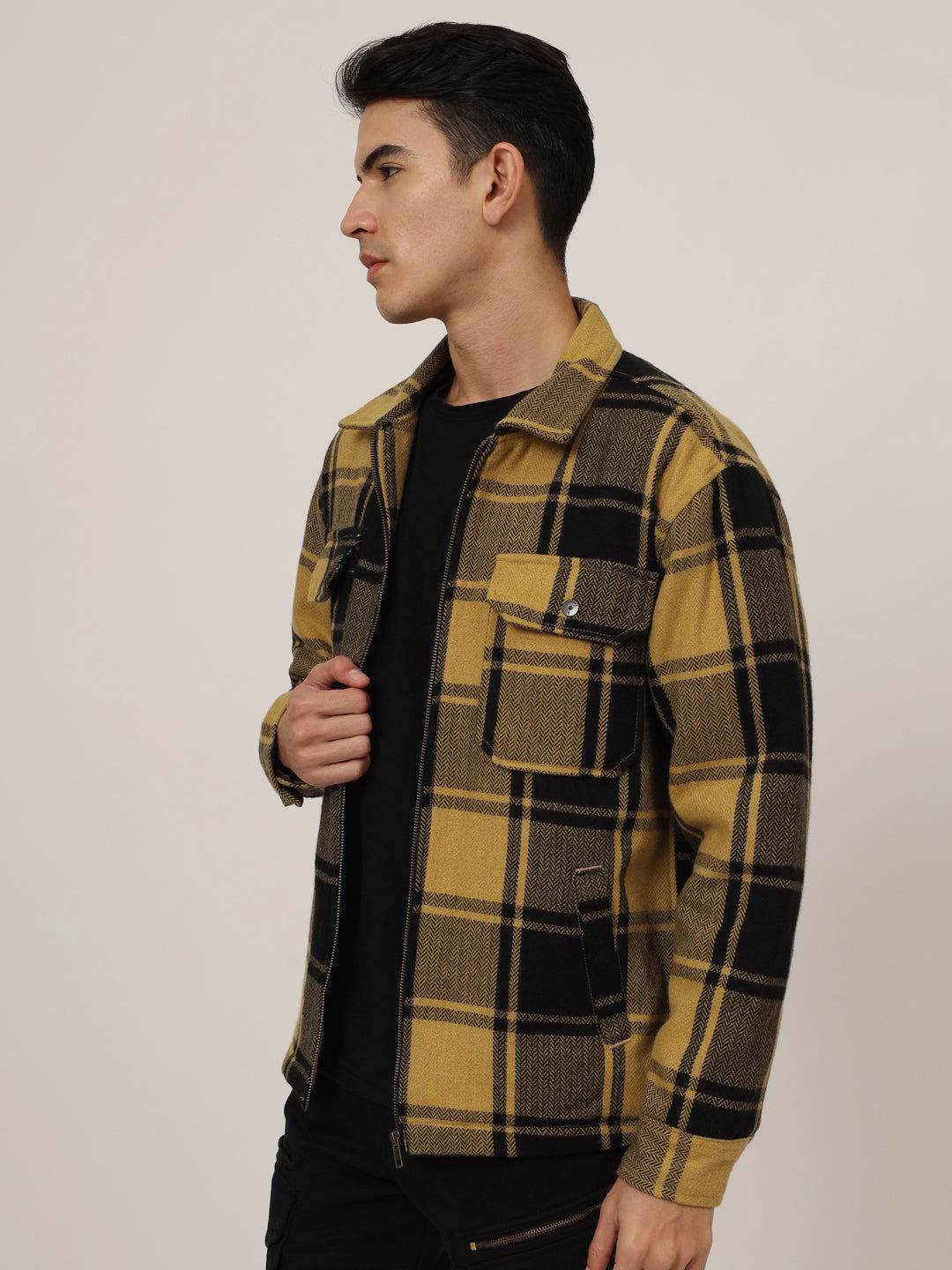 Wool check shacket yellow black - St.Jones