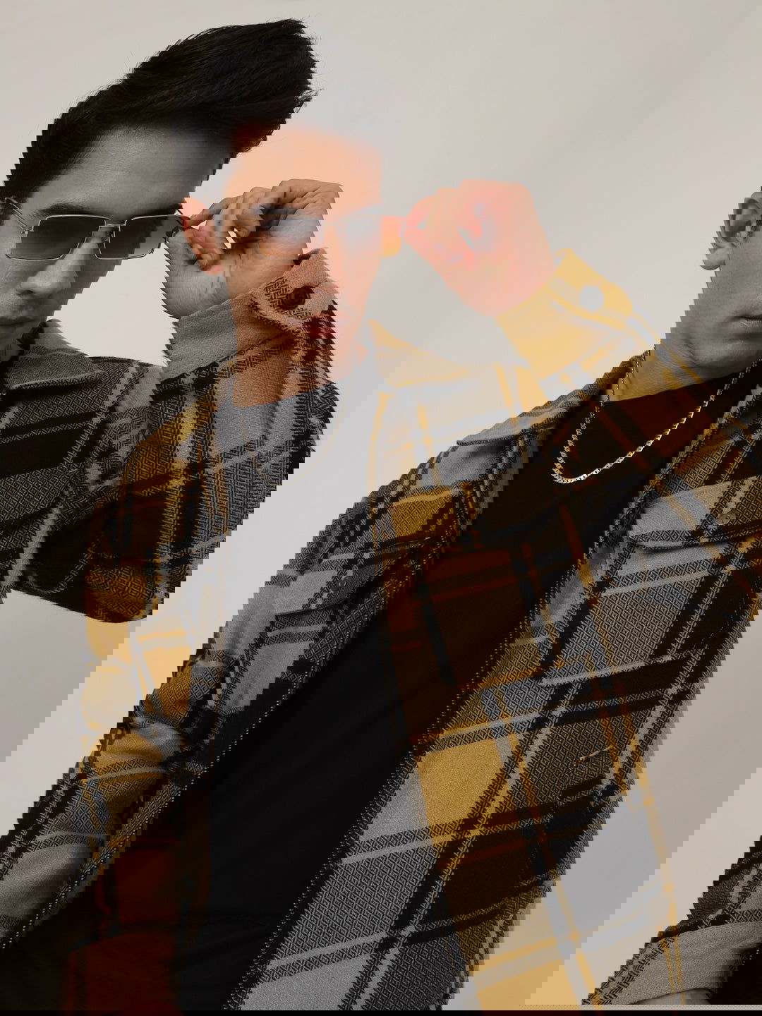 Wool check shacket yellow black –