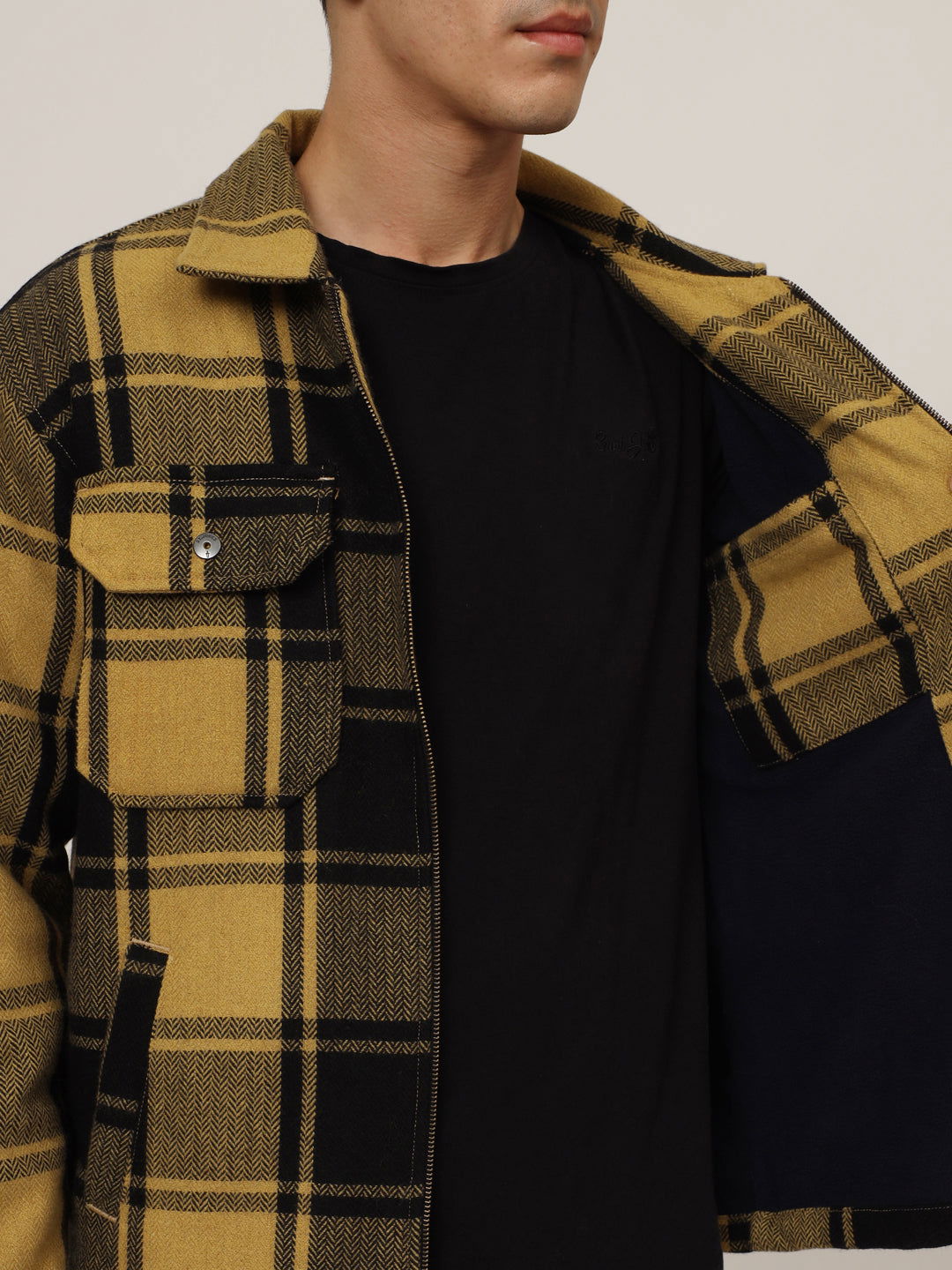 Wool check shacket yellow black - St.Jones