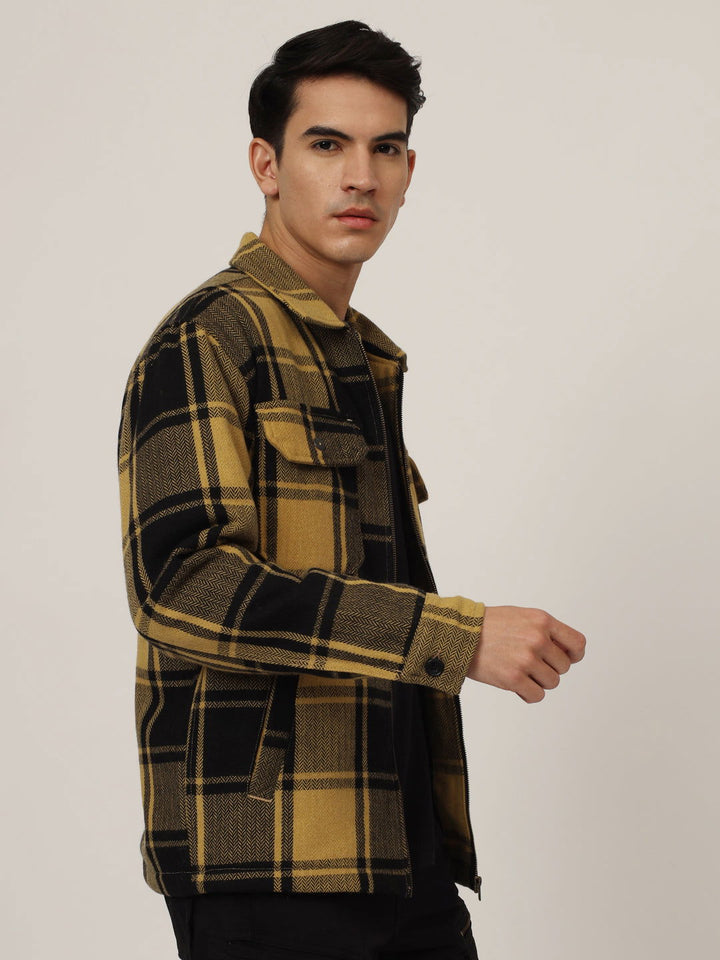 Wool check shacket yellow black - St.Jones