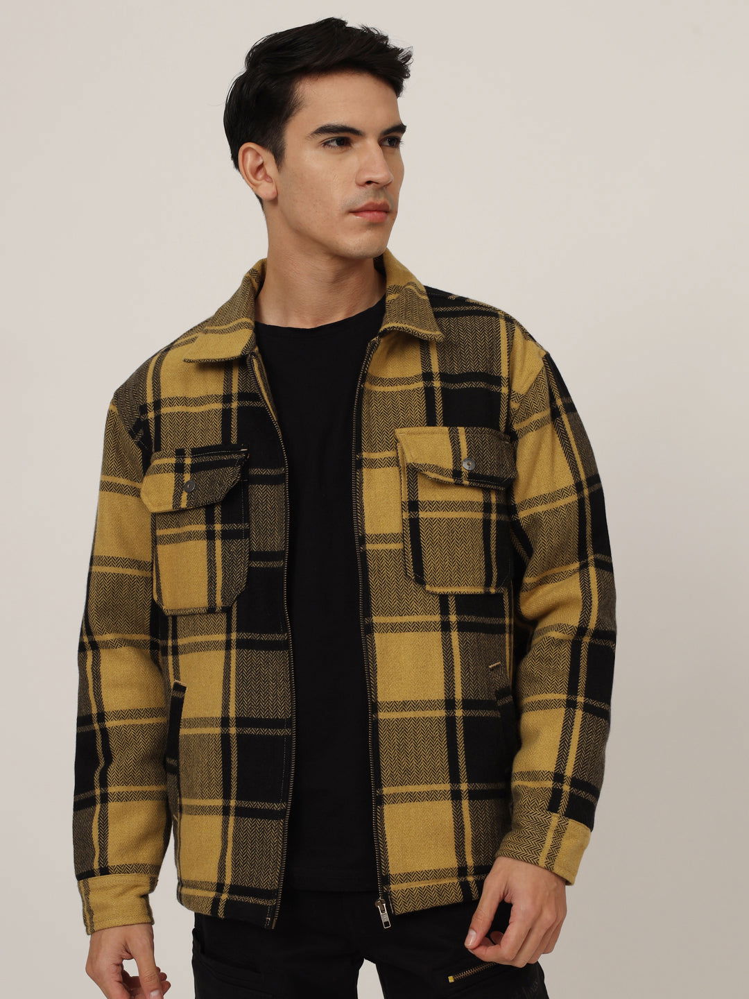 Wool check shacket yellow black - St.Jones