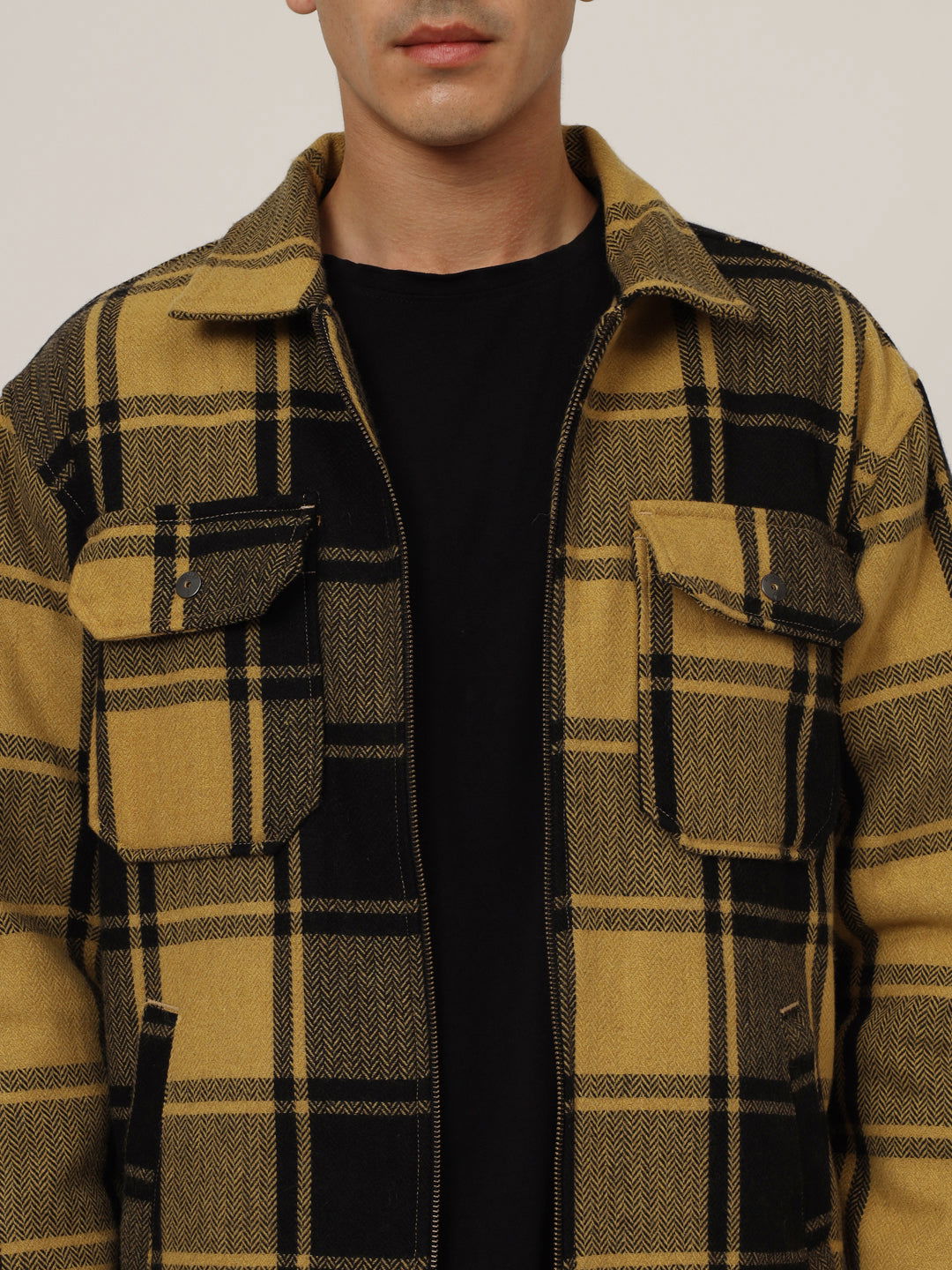 Wool check shacket yellow black - St.Jones