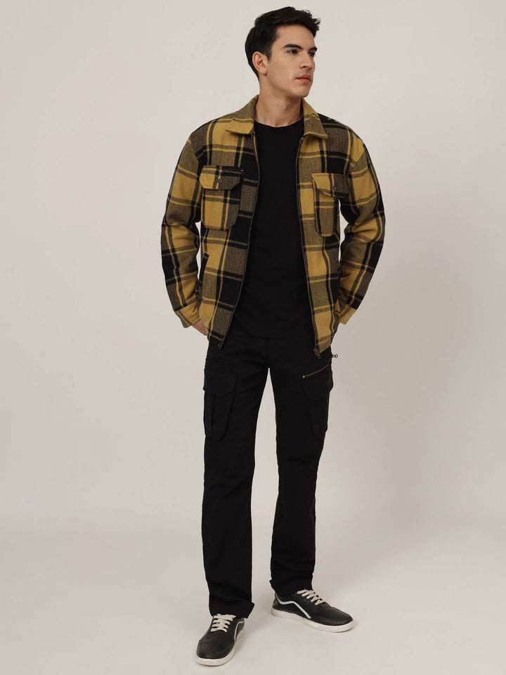 Wool check shacket yellow black - St.Jones