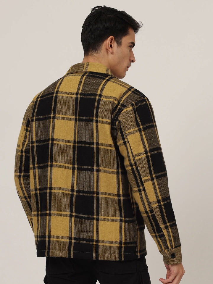 Wool check shacket yellow black - St.Jones