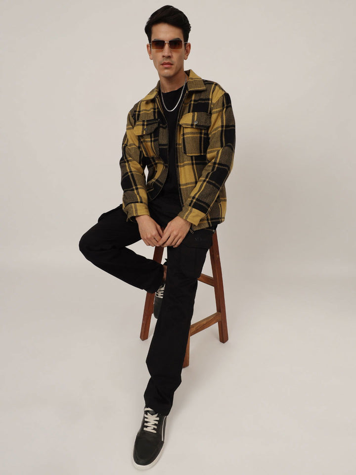 Wool check shacket yellow black - St.Jones