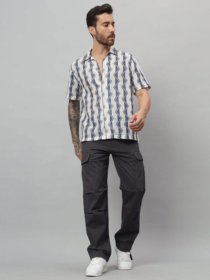 ZIGZAG PRINT HALF NET SHIRT - St.Jones