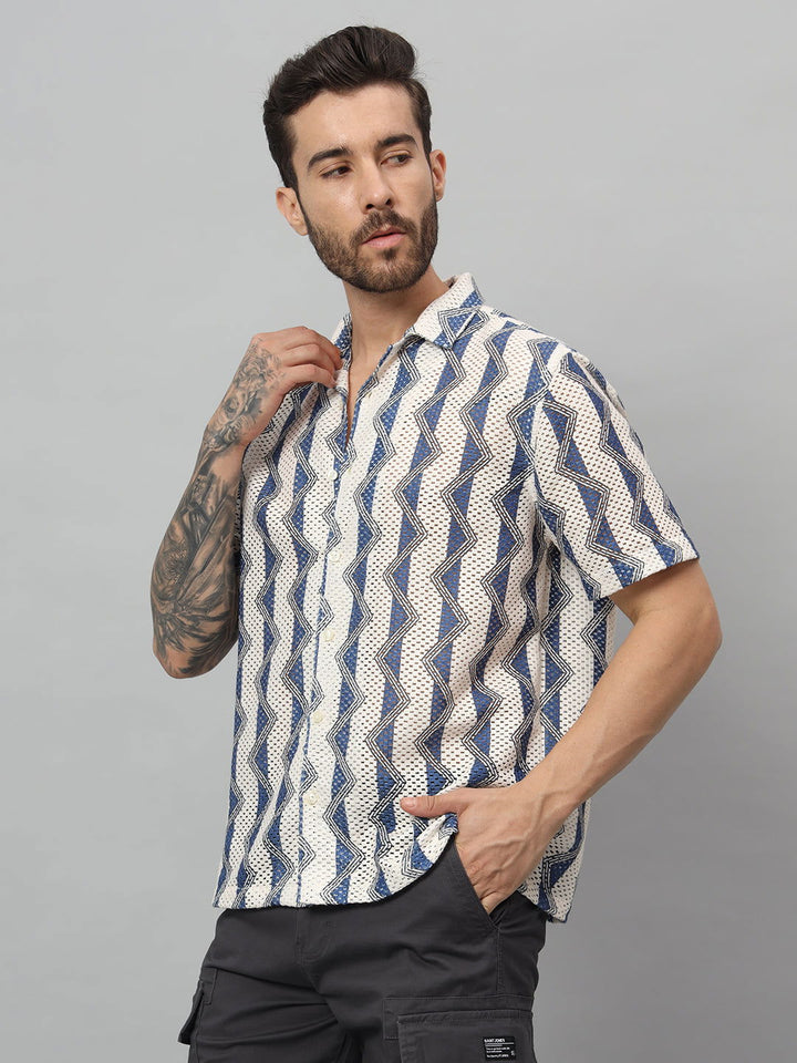 ZIGZAG PRINT HALF NET SHIRT - St.Jones