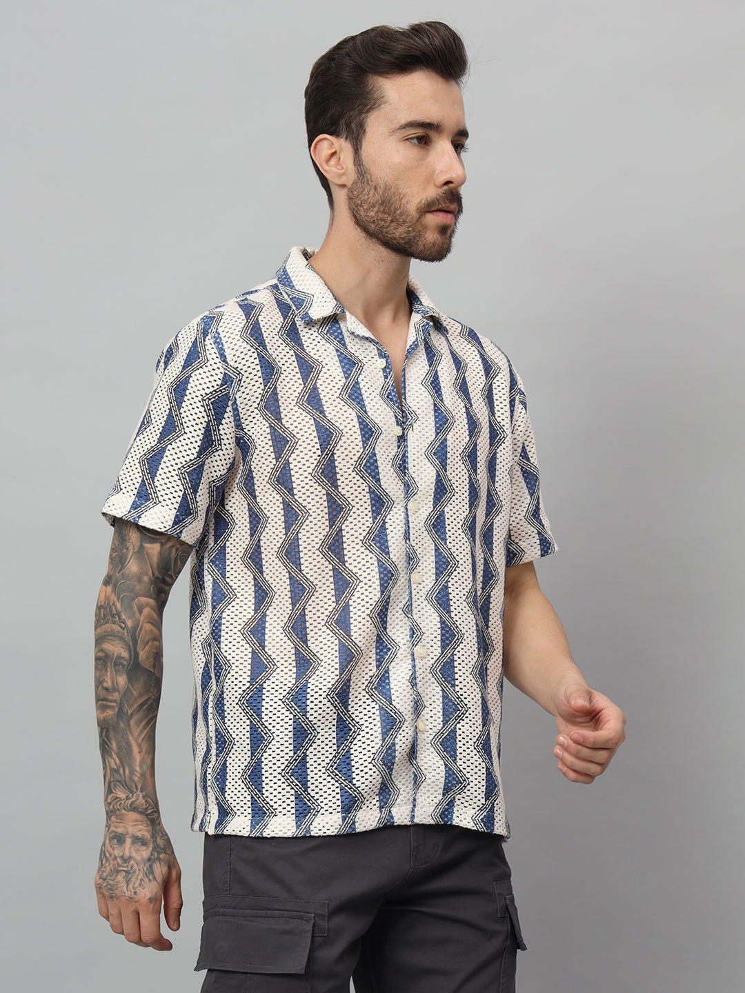 ZIGZAG PRINT HALF NET SHIRT - St.Jones