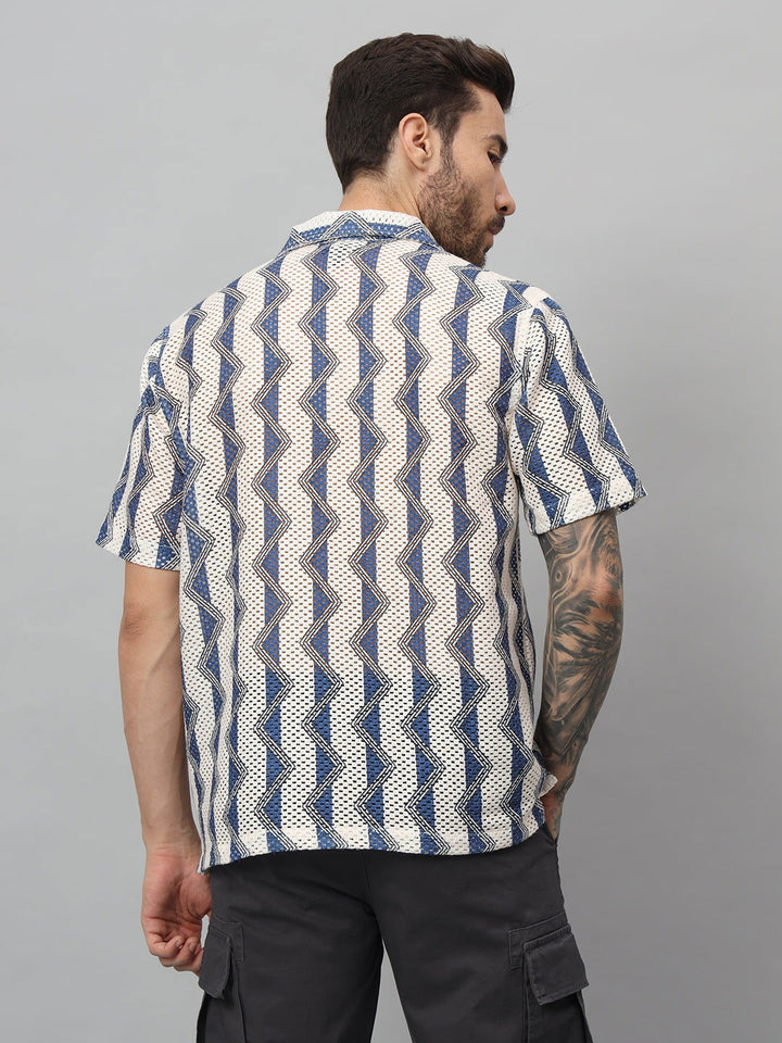 ZIGZAG PRINT HALF NET SHIRT - St.Jones