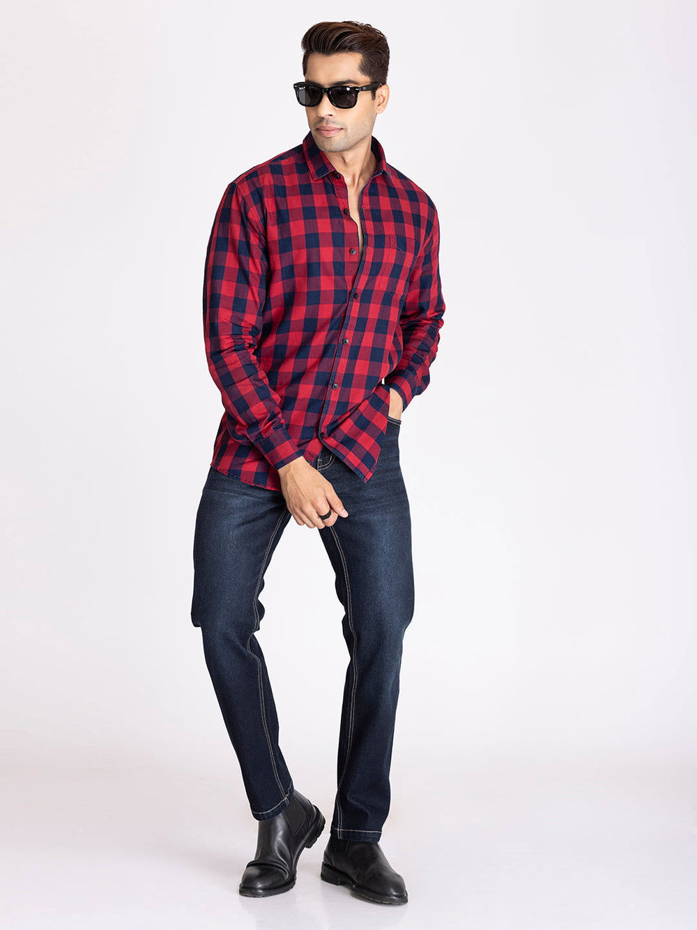 red and blue indigo check shirts - St.Jones
