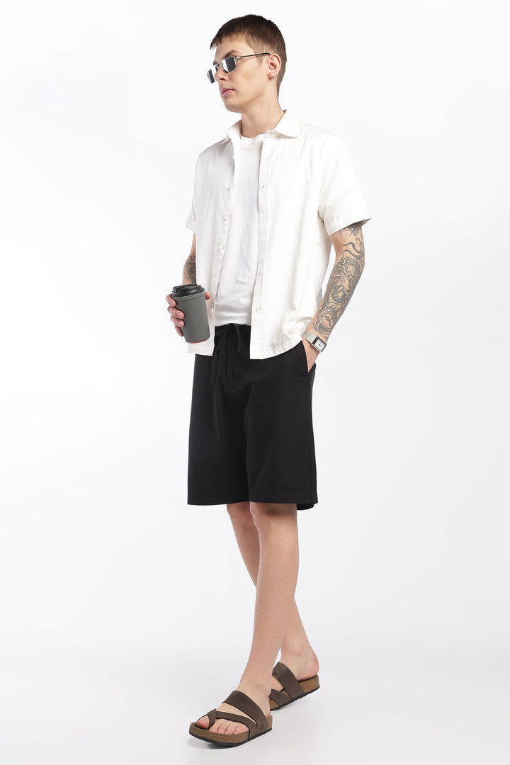 Men’s Black Lightweight Linen Relaxed Shorts