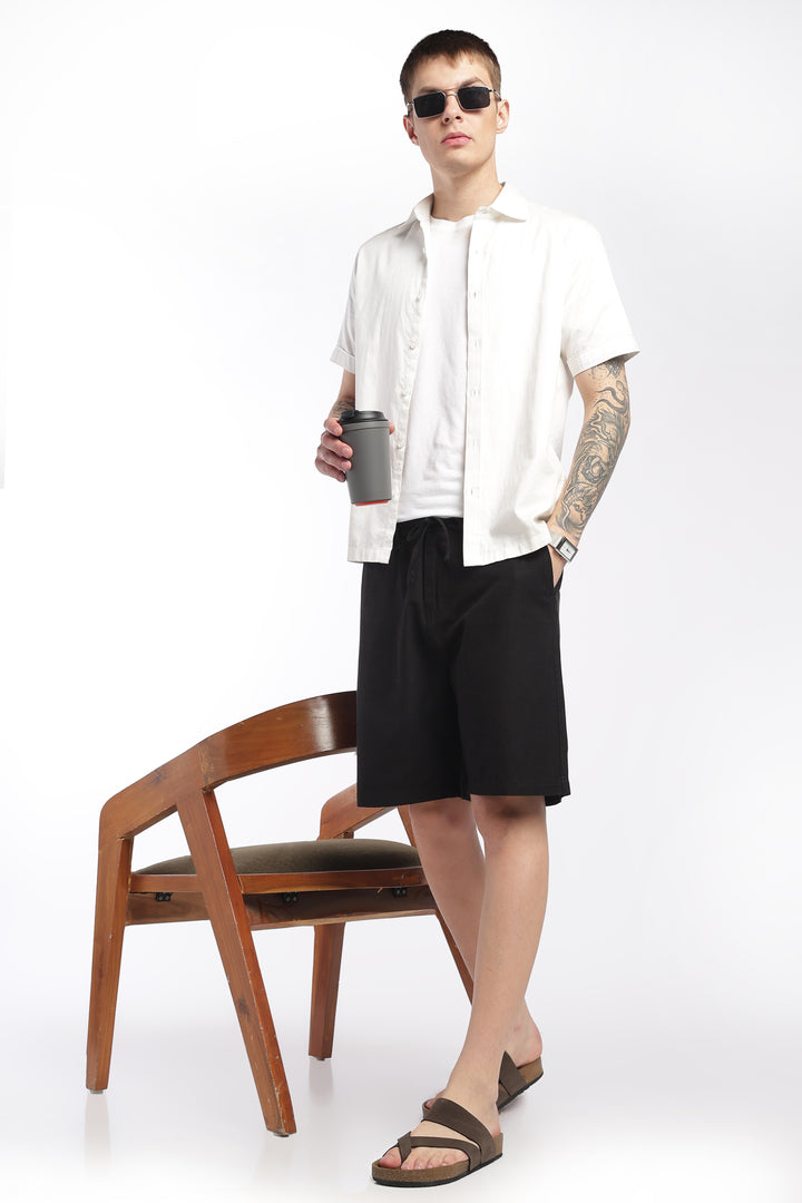 Men’s Black Lightweight Linen Relaxed Shorts