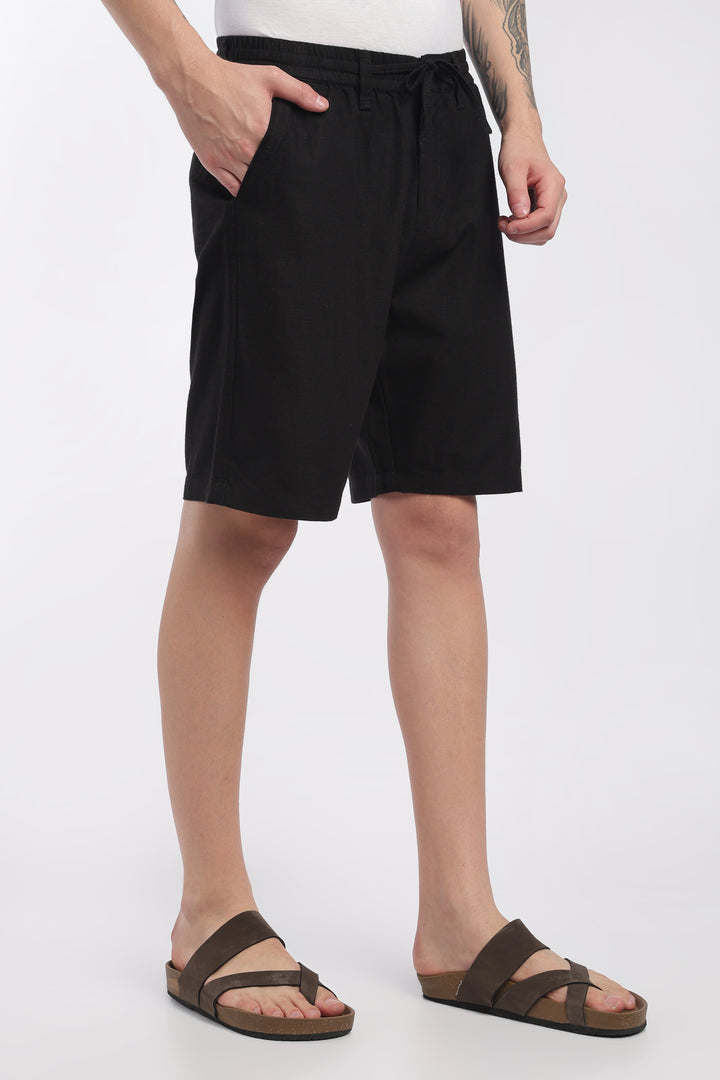 Men’s Black Lightweight Linen Relaxed Shorts